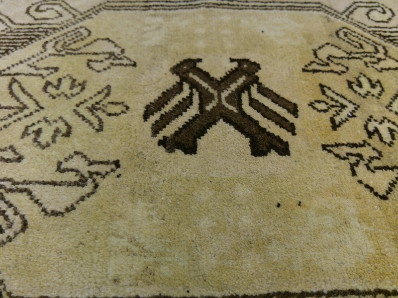 Beautiful Vintage 1950-1960s Wool Pile Natural Dyes Ushak Love Bird Rug 1’7”x 3’ gallery