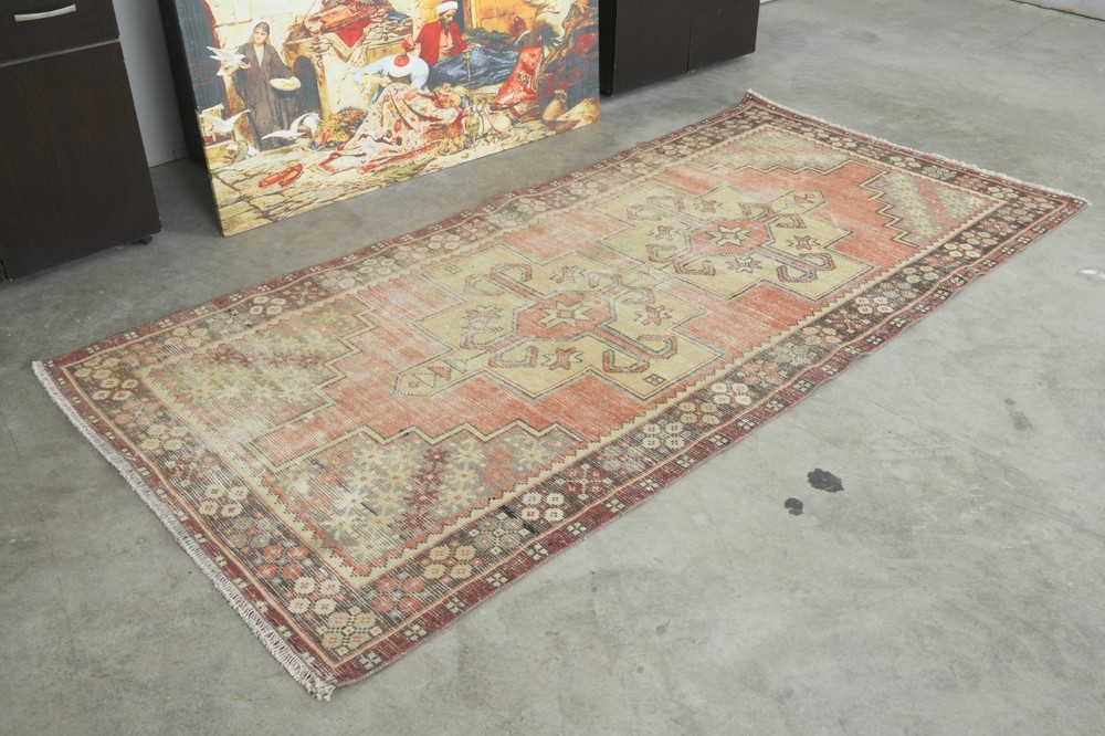 4x8 Turkish Area Rug Hand-Knotted Vintage Neutral Wool Rug Oushak Carpet,842
