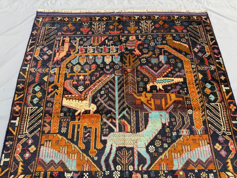 Antique Afghan Animal Pictorial Rug 4x6 Handmade Persian Style Oriental Carpet gallery