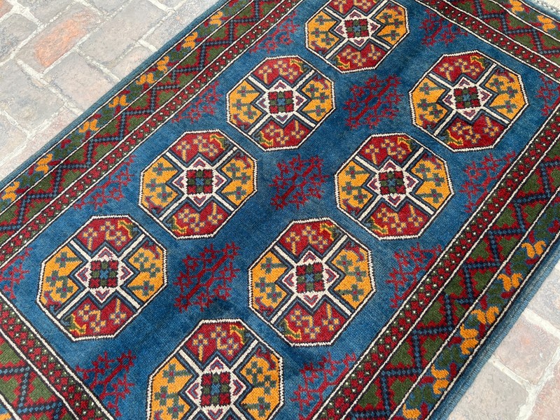 Blue Afghan Ersari Geometric Area Rug 4x6 ft Hand Knotted Tribal Bedroom Carpet gallery
