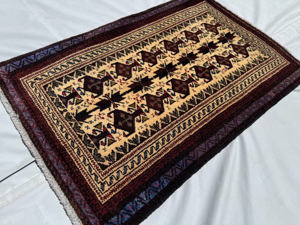 2x3 Afghan Hand Knotted Terracotta Wool Rug Tribal Baluchi Oriental Area Carpet