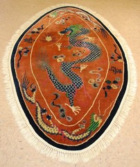 C1910s ANTIQUE ART DECO CHINESE RUG,OVAL 3.9 X 6.9 RARE DRAGON DESIGN