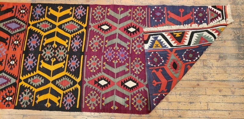 3x12ft Flat-woven Handmade Kilim Runner Rug | Decorative Runner Rug 3x12ft gallery