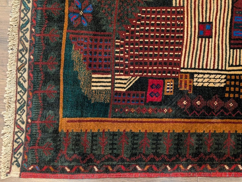 Afghan Rug 3x5 Pictorial Village Scene Tribal Rug Handmade Balouchi Carpet New gallery