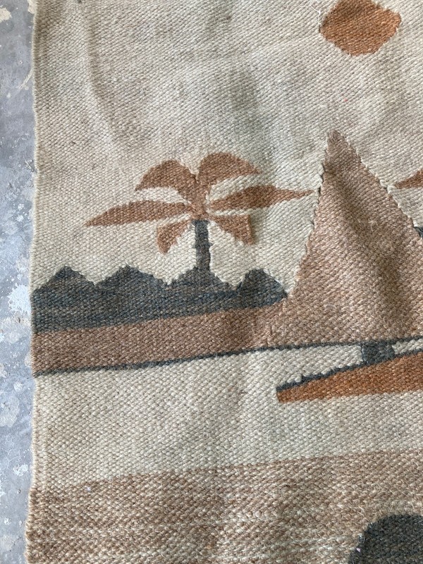Vintage Handmade Egyptian Pictorial Traditional Wool Kilim Floor Rug 70x52 cm gallery