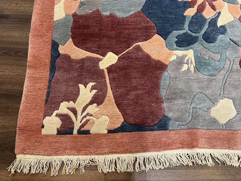 Modern Tibetan Wool Rug 5.7 x 7.9 Abstract Multicolor Flowers Navy Blue Maroon gallery