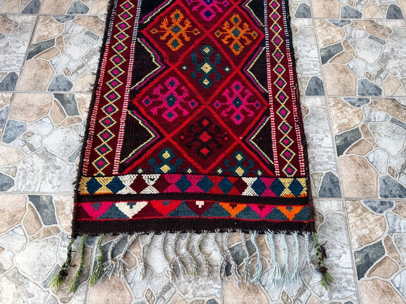 1980s Vintage Turkish Wool Runner Rug 2.9x12.7 ft Kurdish Pattern Tribal 1990s gallery