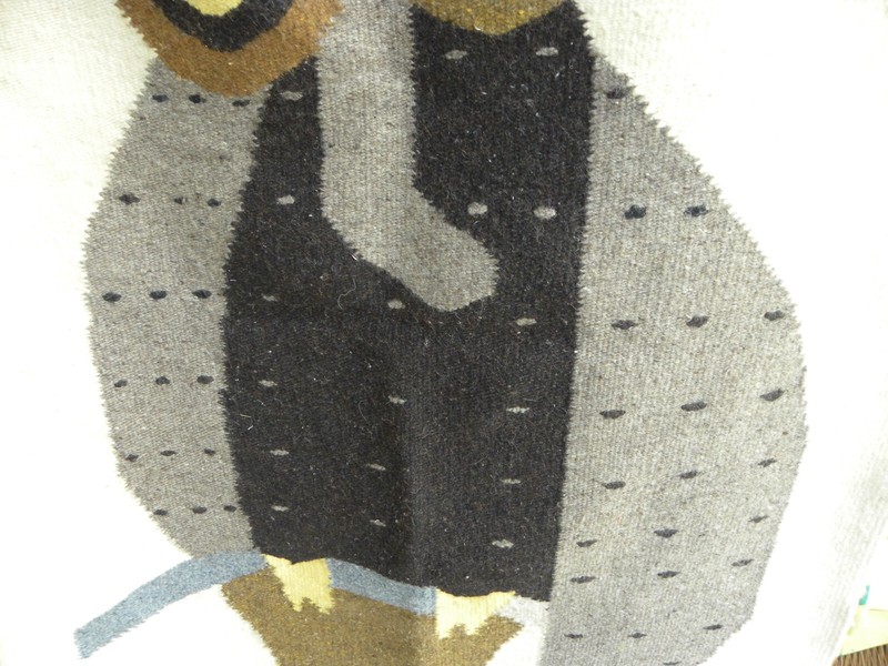 A Handwoven Wool Hanging/ Accent Rug Decorated W/ A Modernistic Owl Image gallery