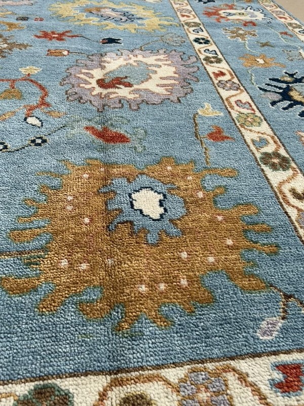 On Sale Genuine Hand Knotted Blue Oushak Geometric Area Rug Carpet 9’x11’10”,#9 gallery