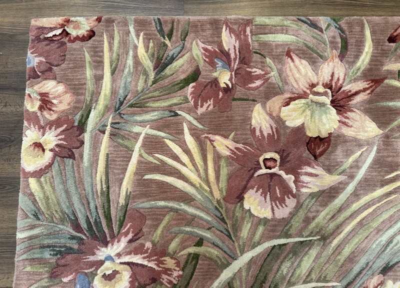 Hand Tufted Floral Rug 5x8, Light Rose Wool Carpet gallery