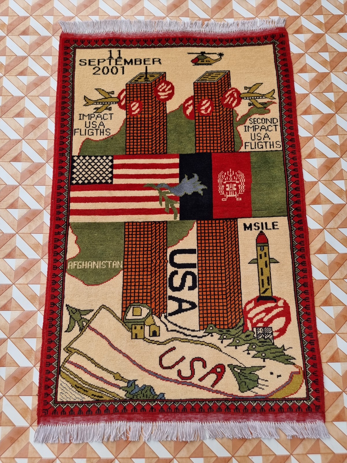 Afghan Rug Handmade War Rug Afghan Tribal 9/11 Rug knottad made wool Rug gallery
