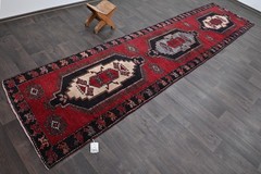 Vintage Turkish Runner Rug 3x13ft Wool Anatolian Handmade Hallway Oushak RED