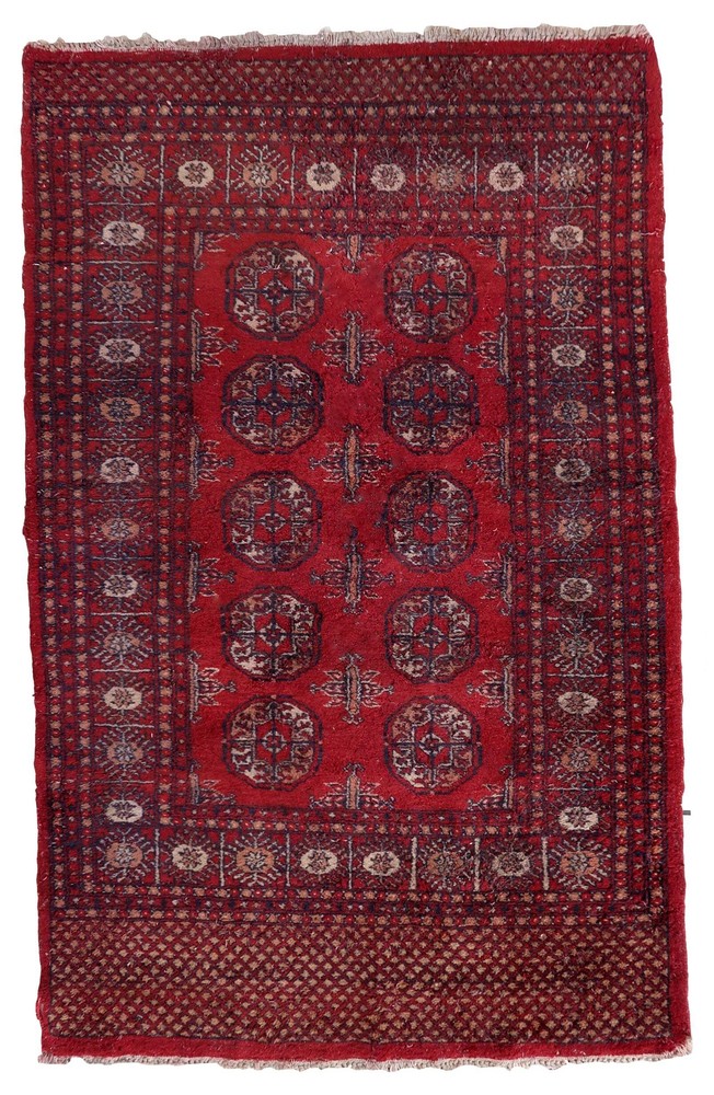 Handmade vintage Uzbek Bukhara rug 3.2' x 4.9' (100cm x 151cm) 1950s - 1C1033