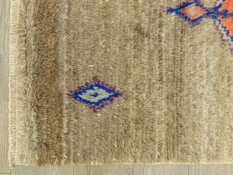 Vintage Anatolian Tulu Rug Handwoven Wool Mohair Shag Taupe Coral 3'4" x 5'9" ft gallery