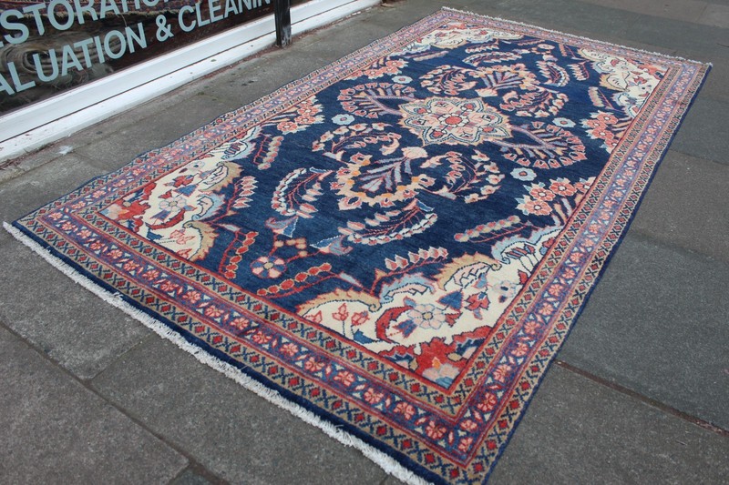 Vintage Hand Made Traditional Oriental Wool Blue Large Rug 263x141cm gallery