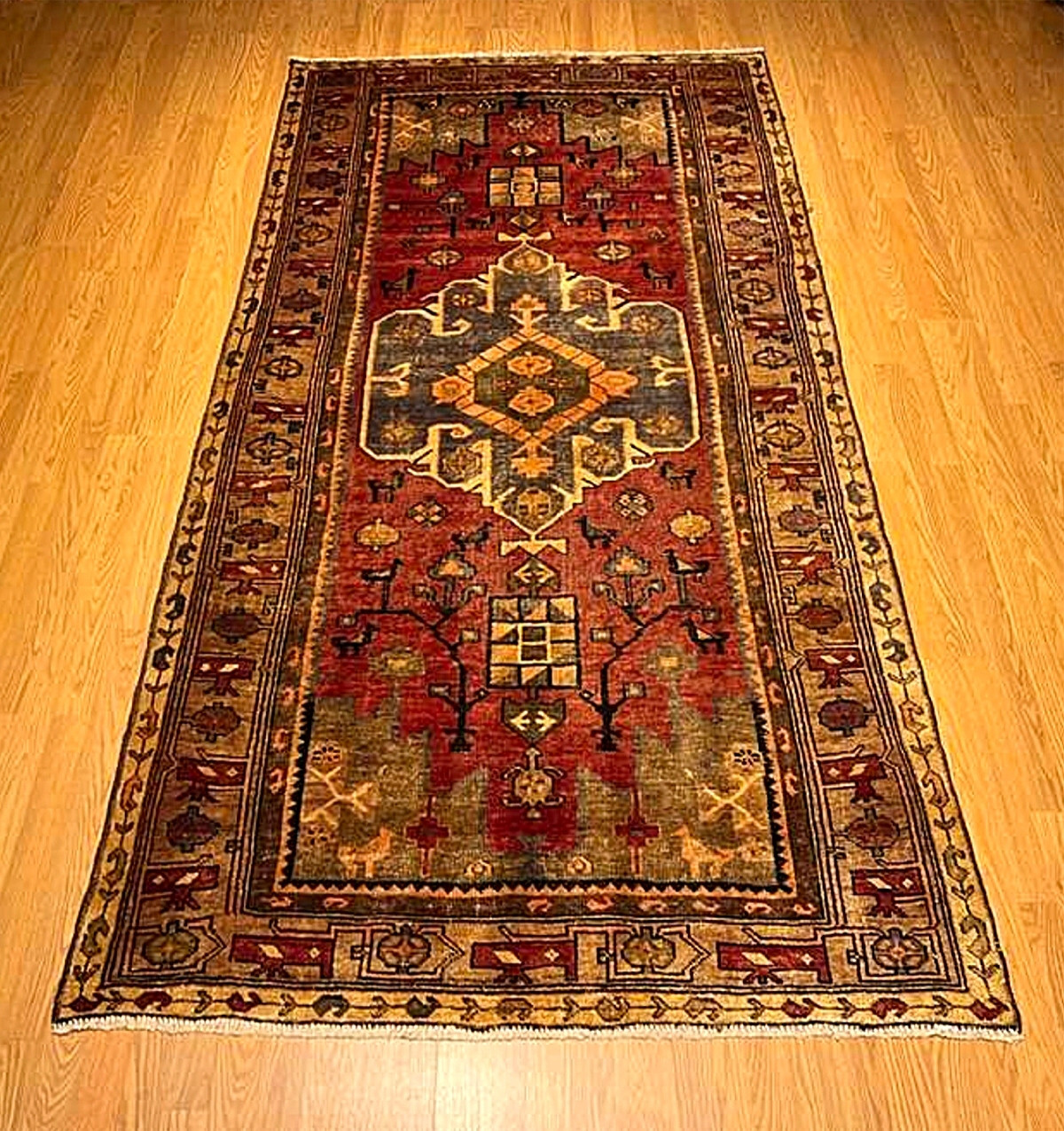 4.7x9.6 Handmade Vintage One Of A kind Village Made Natural Wool Pictorial Rug gallery