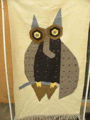A Handwoven Wool Hanging/ Accent Rug Decorated W/ A Modernistic Owl Image