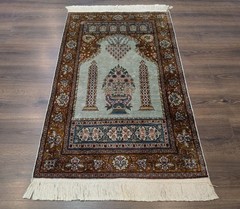 Silk Turkish Kayseri Prayer Rug, Light Mint Green, Fine 360 KPSI, Handmade