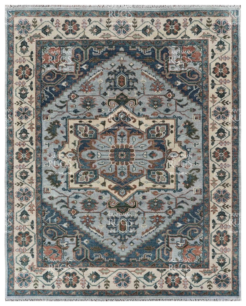 8x10 Light Blue & Ivory Hand made Traditional Living Area Rugs, 8x10ft