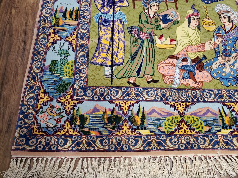 Semi Antique Pictorial Rug Wool Silk Foundation Handmade Oriental Carpet 3x5 Wow gallery