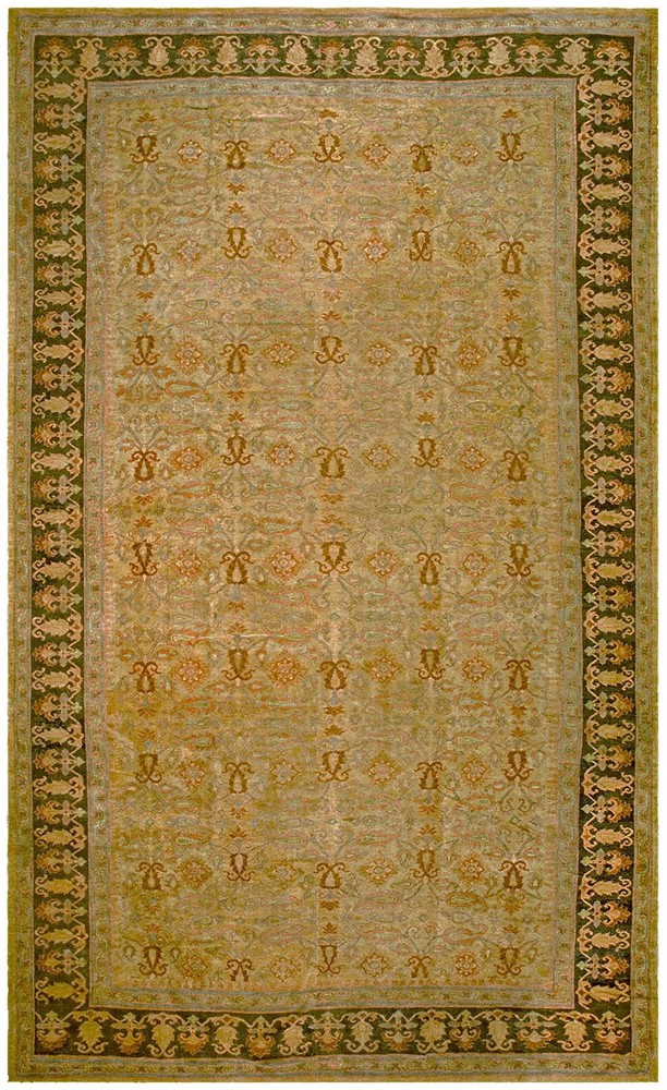 Antique Indian Amritsar Carpet 11'9"×19'6" Yellow Floral, Charcoal Border