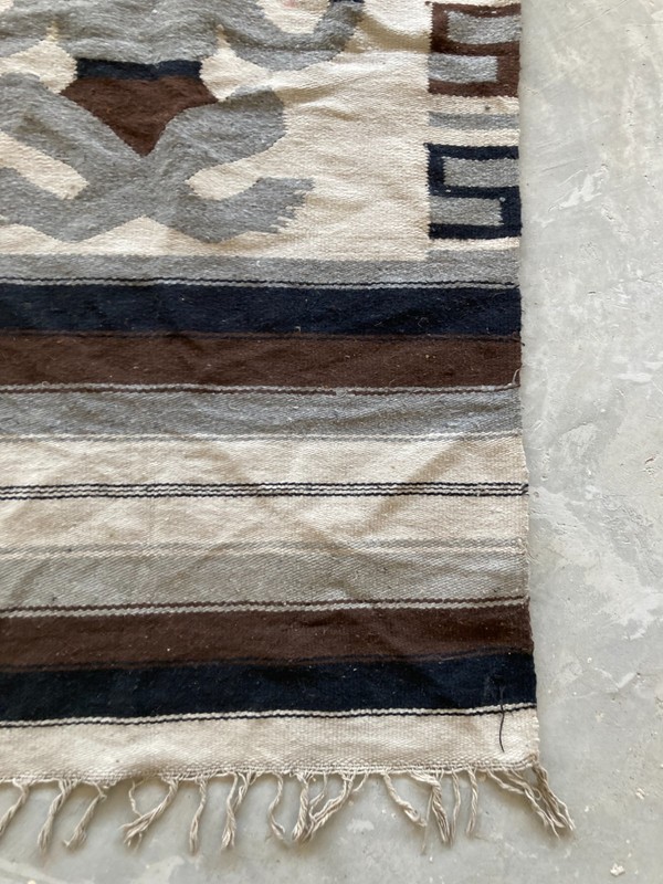 Vintage Handmade Mexican Saltillo Aztec Wool Kilim Rug Carpet 140X68 cm gallery