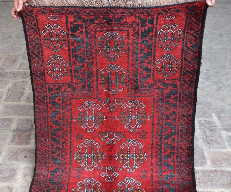 3x5 ft Vintage Hand Knotted Afghan Baluchi Wool Rug Red Oriental Antique Carpet gallery