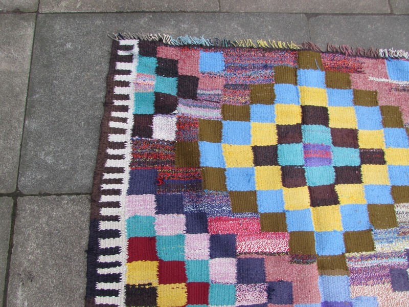 Vintage Traditional Hand Made Oriental Cotton Blue Red Large kilim 295x127cm gallery