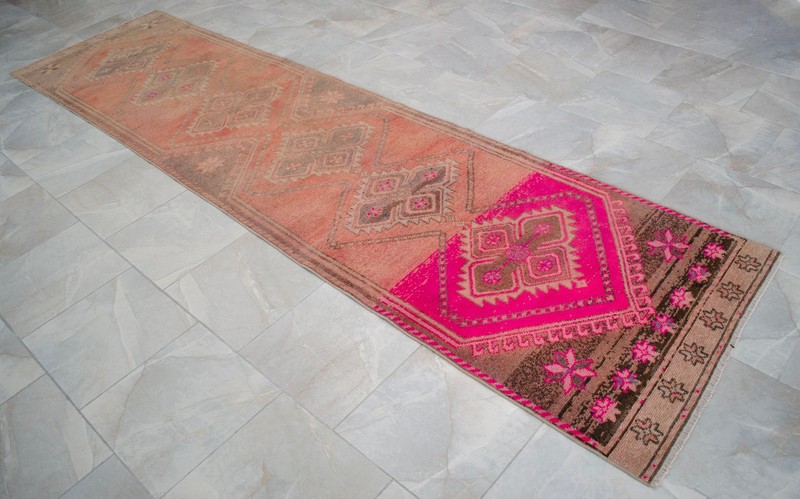 3x11 Runner Rug Turkish Hand-knotted Hallway Rug HOT PINK Kitchen Decor Bed Side gallery