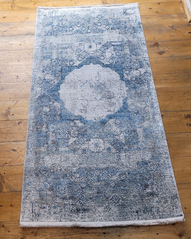Blue Silk Rug, Modal Silk Rug, Modern Rug, Turkish Silk Rug 31" x 59", 80x150cm gallery