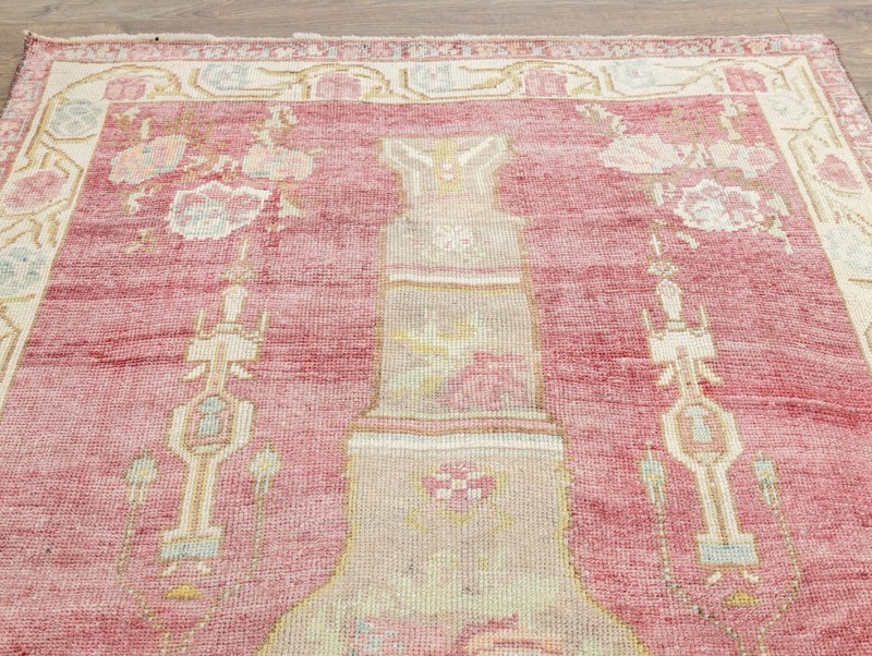 Vintage Boho Chic Turkish Tribal Wool Rug 4x6.2 ft Hand Knotted Oushak Carpet gallery
