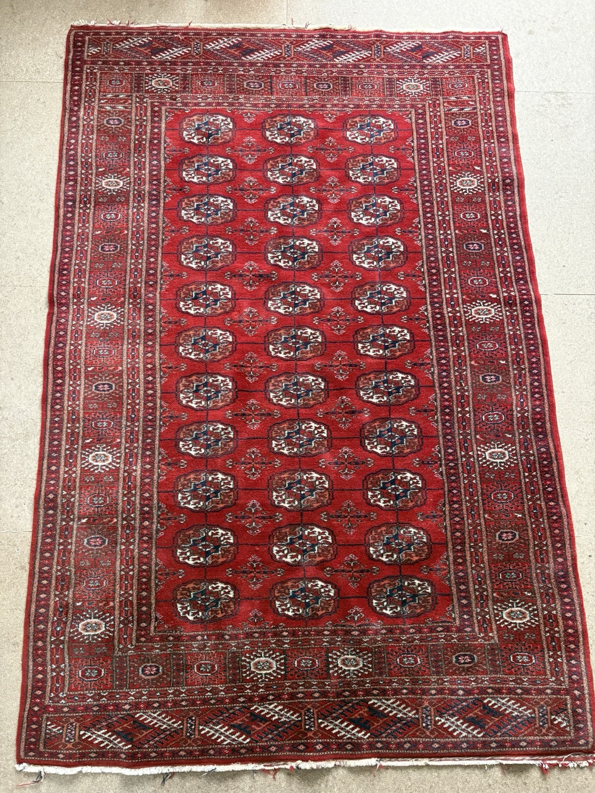 Vintage Hand Knotted Afghan Turkmen Rug 1.2x1.9m Red Wool Tribal Bukhara Carpet gallery