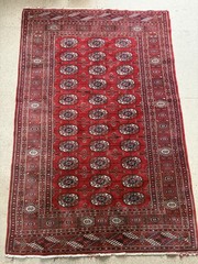 Vintage Hand Knotted Afghan Turkmen Rug 1.2×1.9m Red Wool Tribal Bukhara Carpet