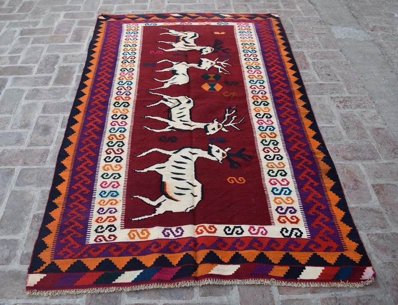 4'4 x 7'7 Hand Woven Vintage Afghan Tribal Persian Pictorial Wool Area Kilim Rug gallery
