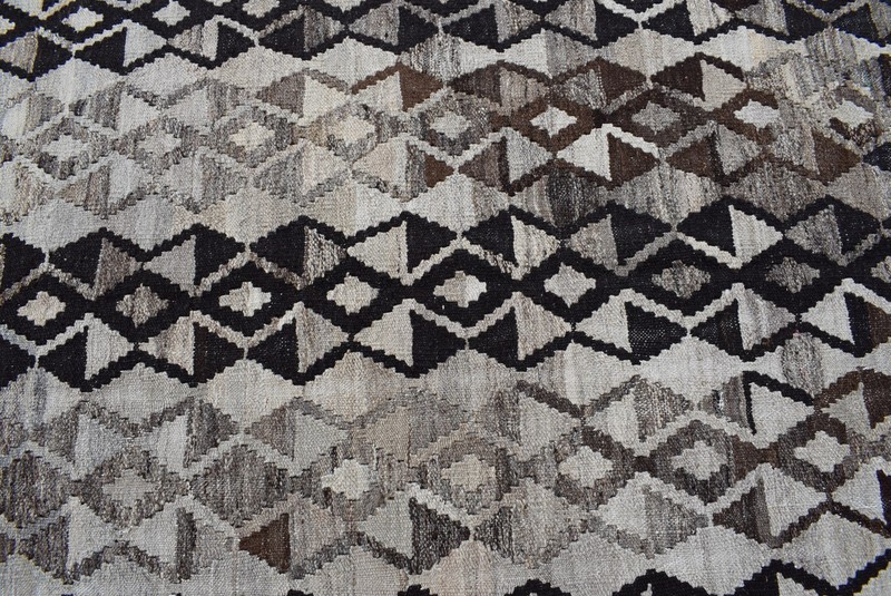 Handwoven Afghan Tribal Wool Kilim Area Rug Striped Geometric Brown Earthy Tones gallery