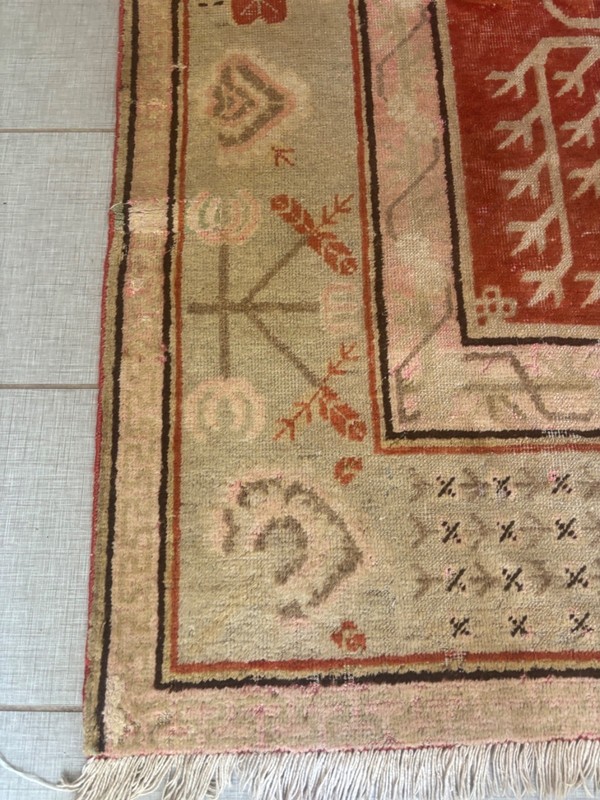 HANDMADE RUG. CARPET SAMARGHAND.. ANTIQUE. 11X6 OVER 100 YEARS OLD. th 19 gallery