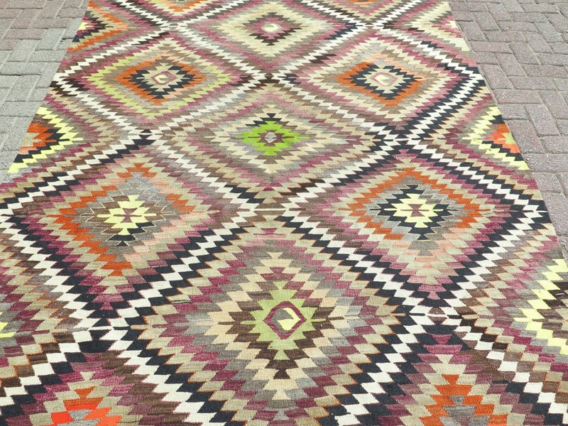 Vintage Turkish Kilim Handmade Wool Rug, Large Floor Carpet, Boho Kelim 75"X103" gallery