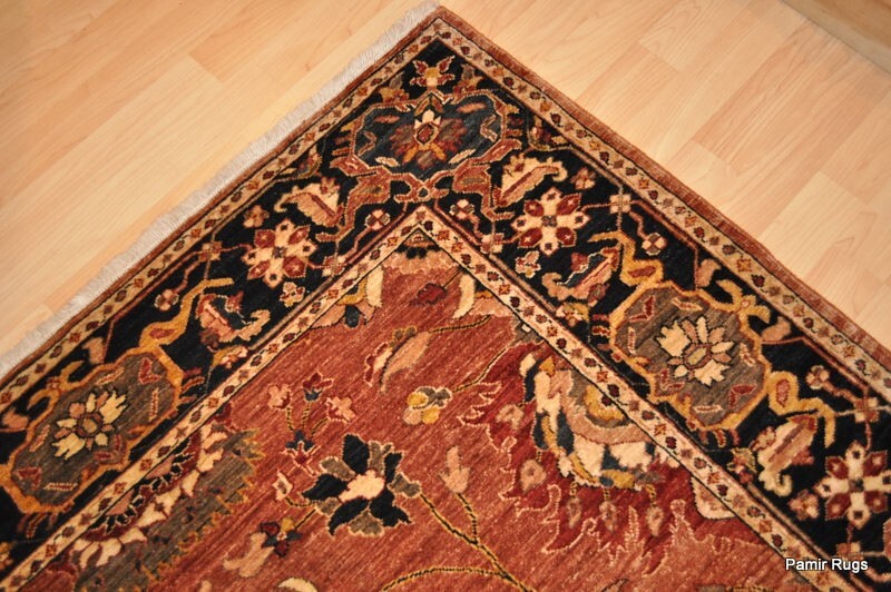 5'X 7' Great quality Handmade vegetable dye wool RUST BLUE NAVY HERIZ RUG gallery