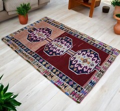 Vintage Turkish Rug Hand-Knotted Colorful Tribal Area Rug or Entryway 4’8″ x 8′