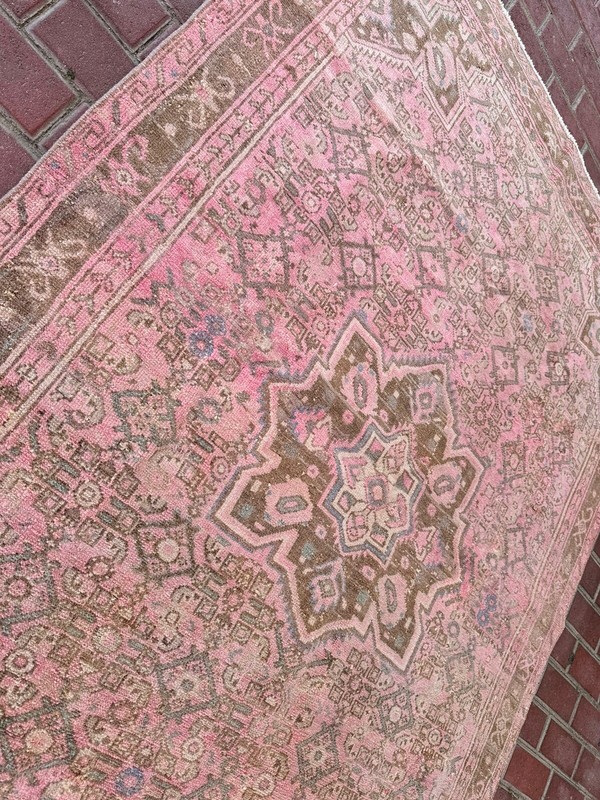 Antique Turkish Wool Carpet Area Rug 100 Years Old 4.8x7 Ft Pink Faded Rose gallery