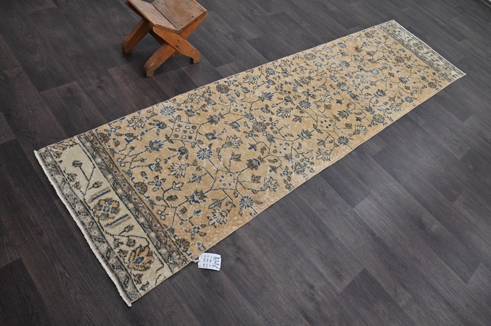 Vintage Turkish Runner Rug 2x9ft Wool Anatolian Handmade Hallway Oushak BEIGE