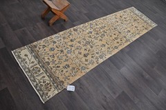 Vintage Turkish Runner Rug 2x9ft Wool Anatolian Handmade Hallway Oushak BEIGE