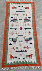 Vintage Traditional Handmade Mexican Zapotec Flat-weave Kilim Wool Rug 135×65 cm