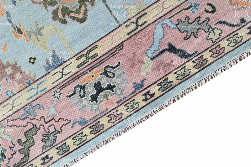 Oushak-Style Floral Traditional Area Rug – Blue & Pink Accents 8x10 ft gallery