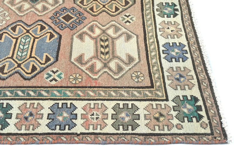 Semi-Antique Distressed Oriental Rug 4'7X9'5 ft Muted Geometric Design Carpet gallery