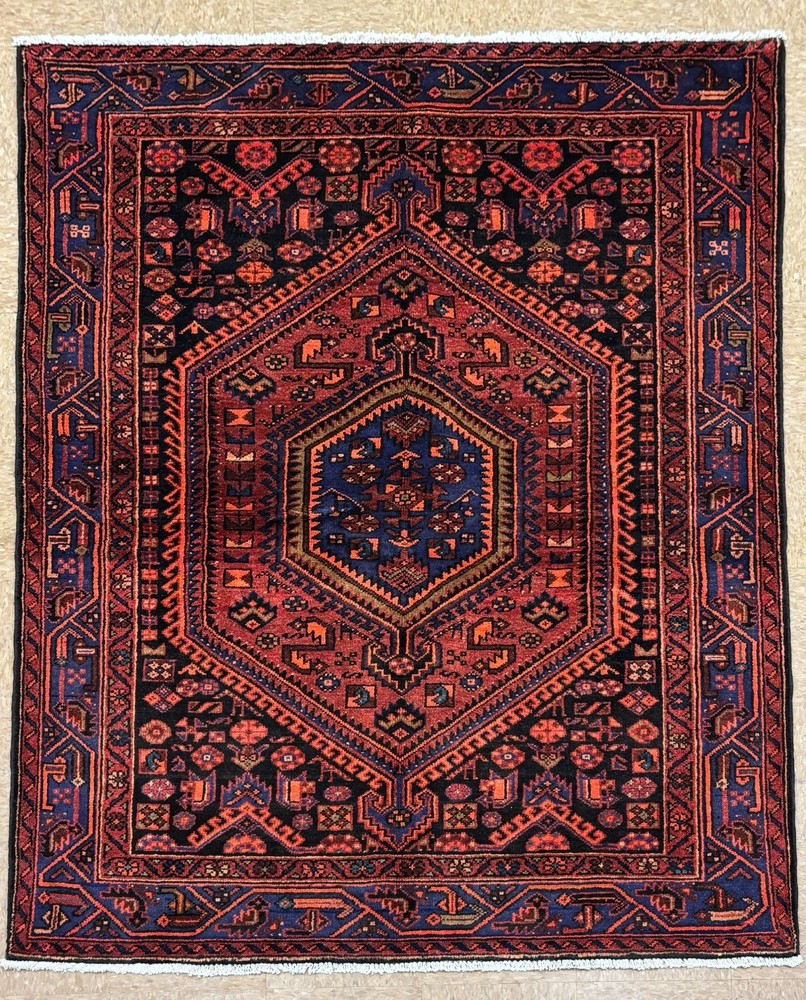 Vintage Zanjan Tribal Wool Area Rug 5x7 Hand Knotted Red Geometric Oriental Boho