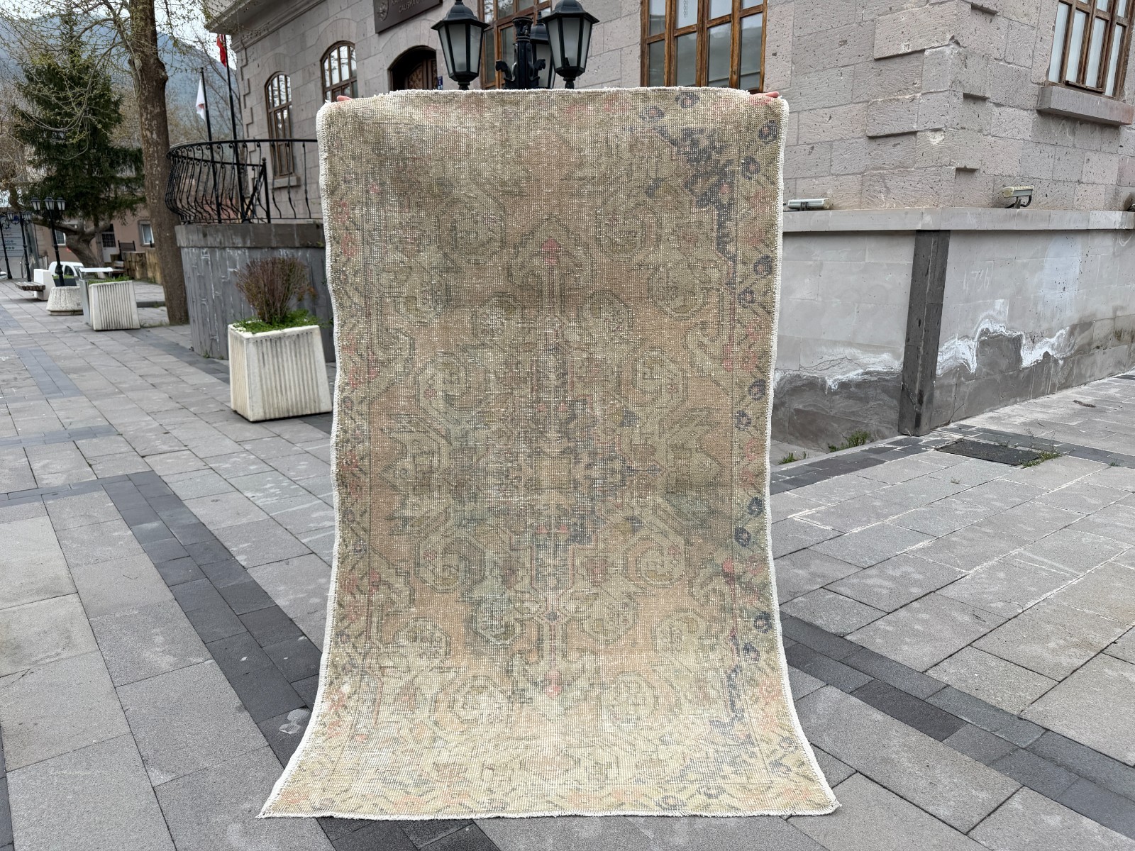 Vintage Oushak Rug 4.7x7.4 ft Hand-Knotted Turkish Wool Area Rug gallery