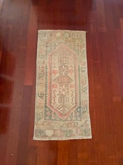 Anatolian Tribal 2×4 Small Runner Peach Pink Sage Green Faded Vintage Wool Rug
