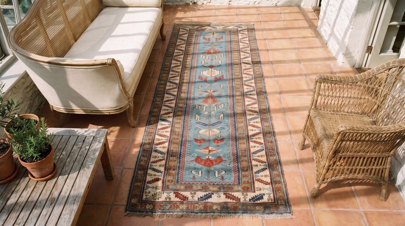 3'x9' Antique Mid 19th Century Light Blue Caucasian Shirvan Hallway Runner Rug gallery