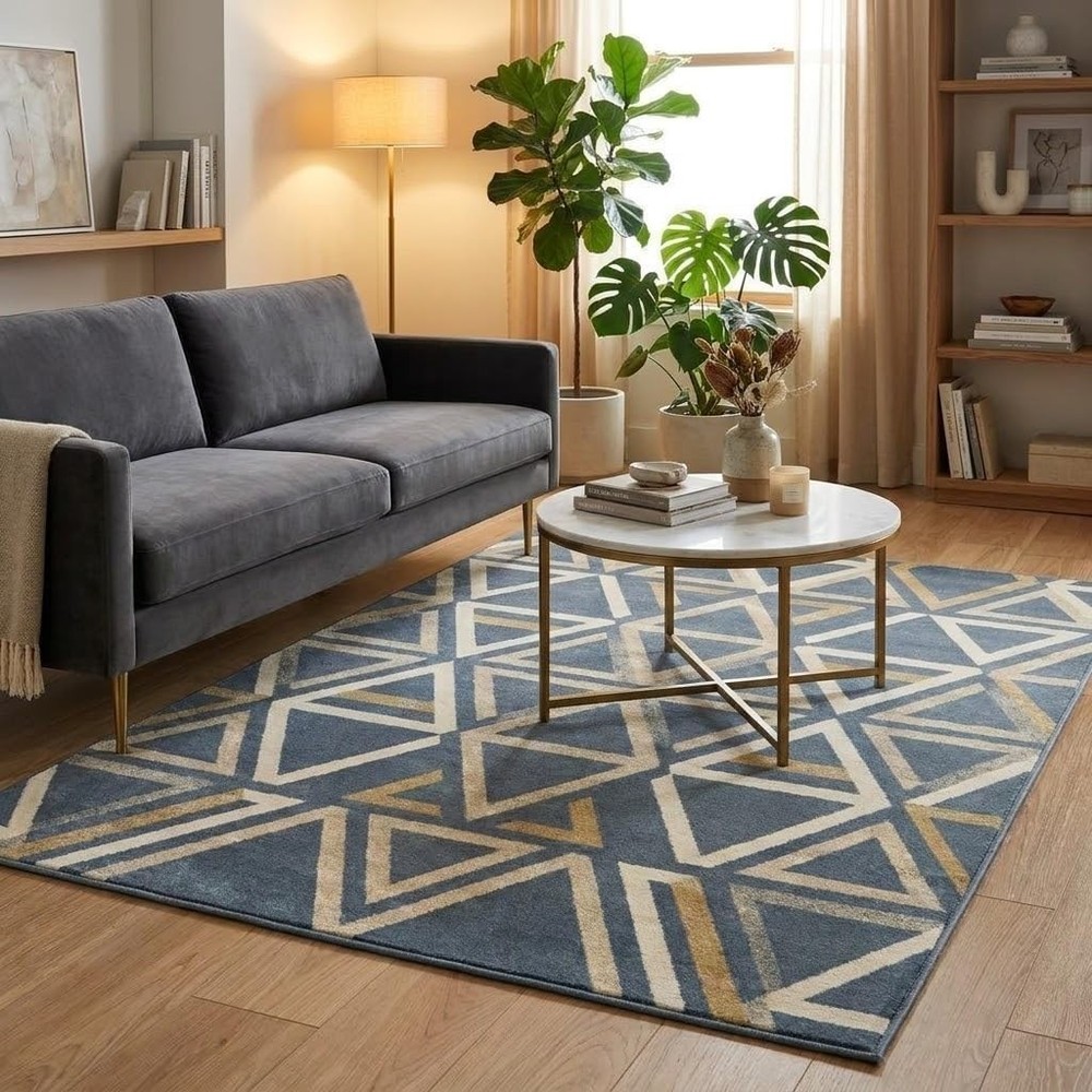 Hand-Tufted Wool Area Rug Geometric Pattern Modern Indoor Carpet for Home Décor